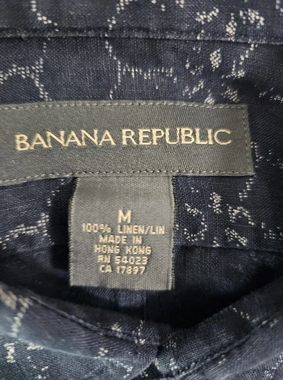 Vintage‎ Banana Republic 100% Linen Button Up Shirt Men's M Geometric Navy